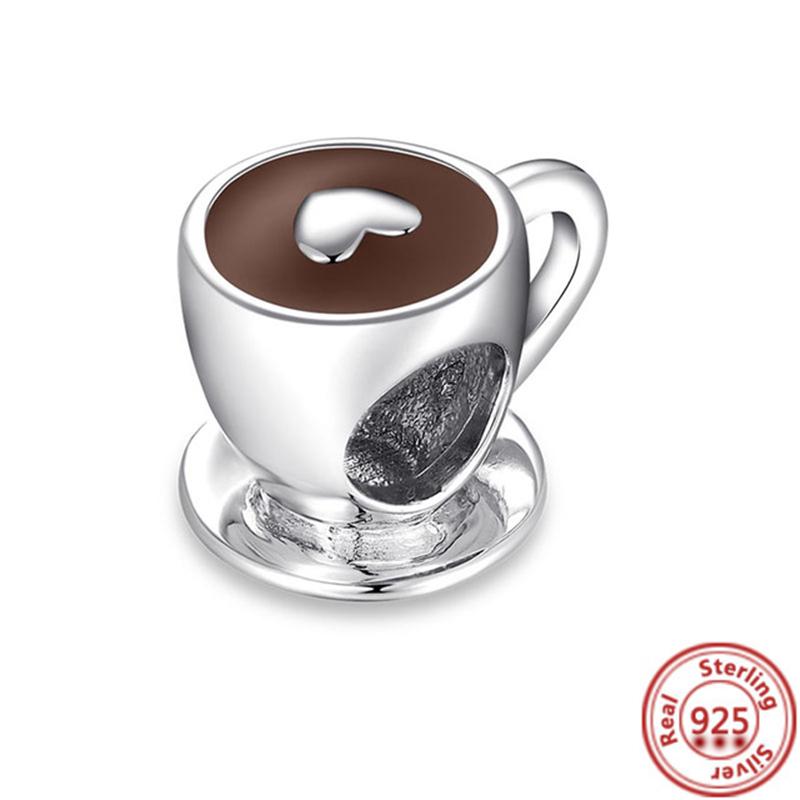 Стерлингового серебра 925 пробы, кофейная чашка, мороженое, бокал для вина, блестящие кулонные бусины с паве, подходящие для браслетов, ювелирных изделий