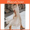 Vacation Neck Women V Dress Short Sleeve Lace Dress