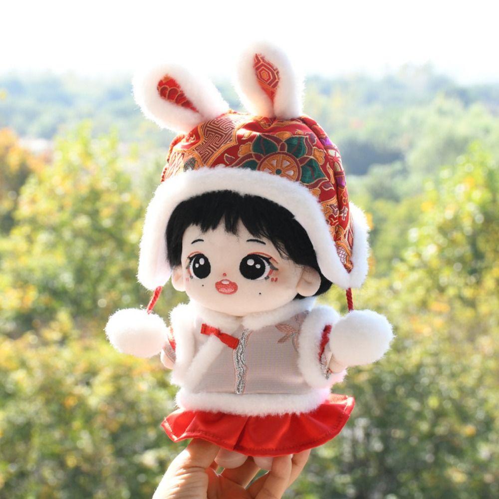 20CM Doll New Year's Clothing Red&white Mini Clothes New Doll Plush Cloak  20cm Cotton Doll