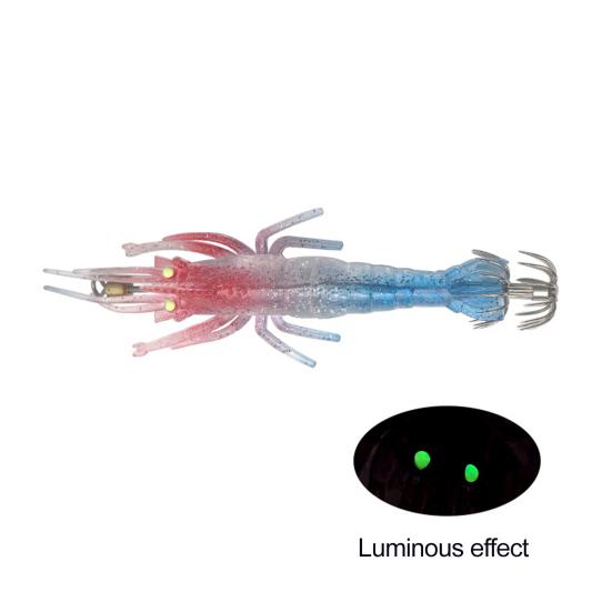 Мягкая рыболовная приманка в форме креветки, реалистичный вид, естественная плавательная поза, светящийся эффект, искусственная приманка с острым крючком