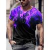 Summer Burning Men's Casual Loose Short Sleeved T-shirt Gradient Color 3D Printed Round Neck T-shirt Fire