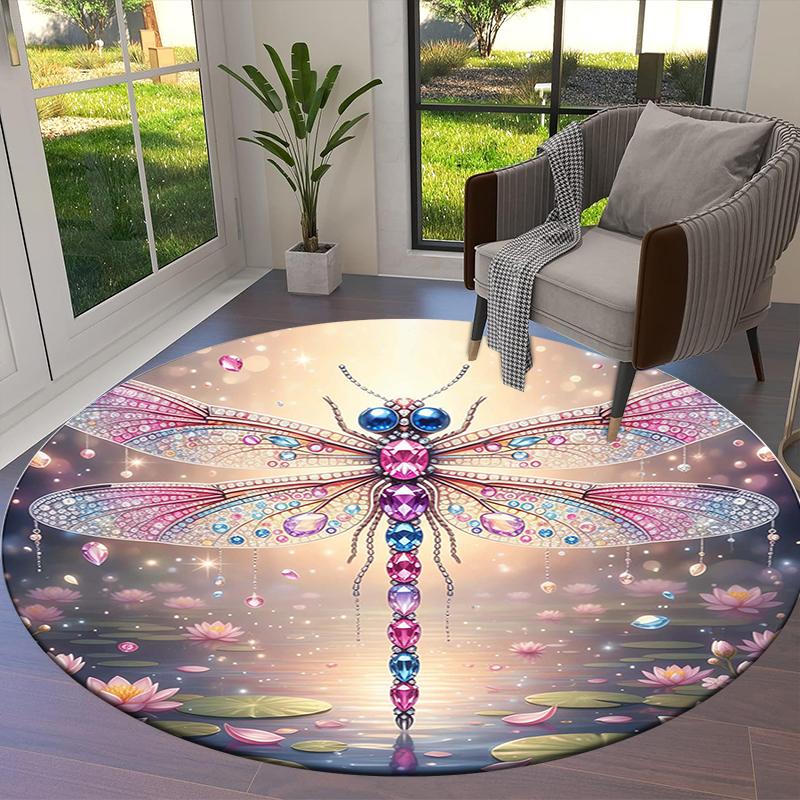 Beautiful dragonfly Round Area Rug,Carpet Rug for Living Room Bedroom Sofa Playroom Decor,Non-slip Floor Mat