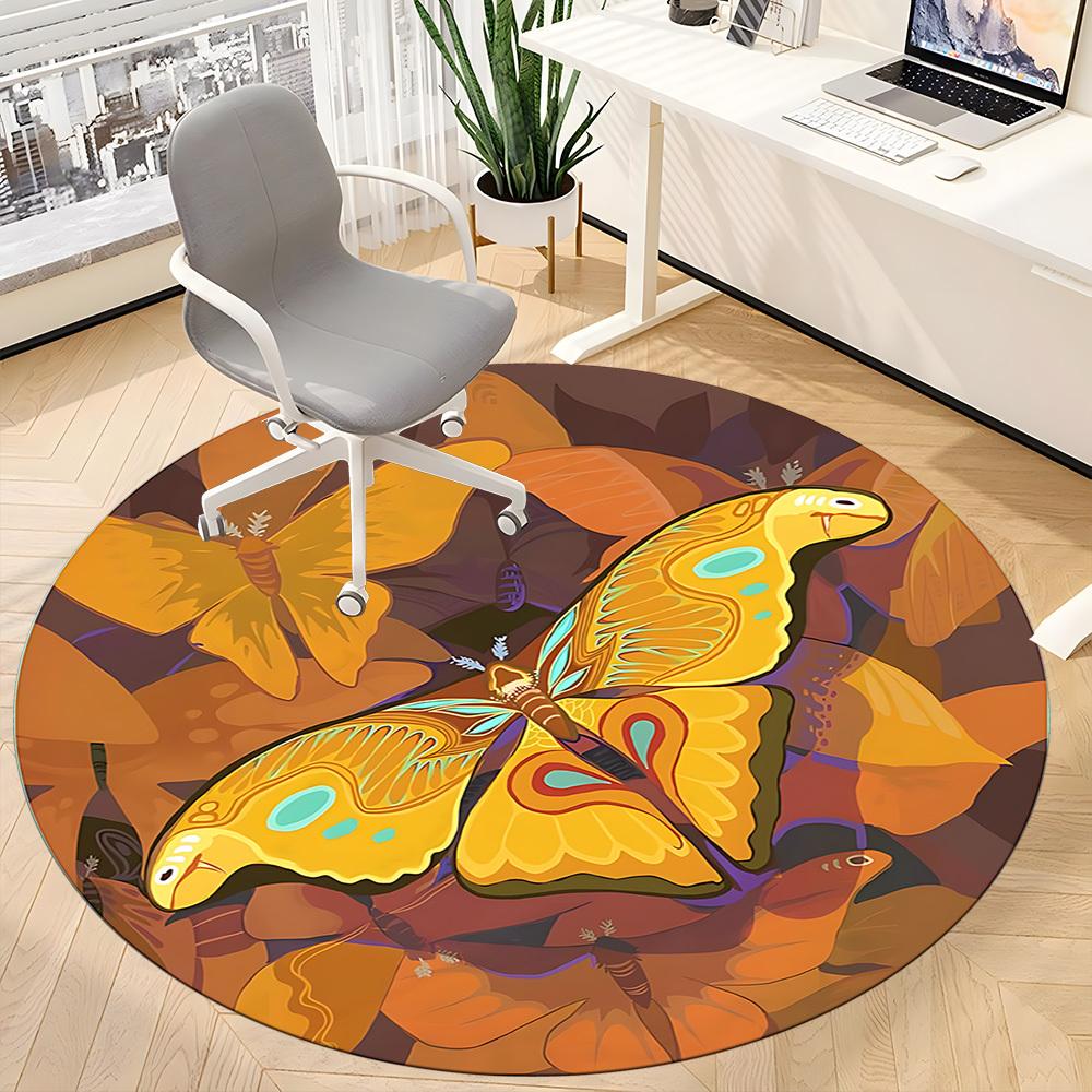 1pc Butterfly Moth Office Round Area Rug, Indoor Mat Suitable ForOffice, Under Office Chairs Bedroom Living Room Home Decor, Room Deco n69
