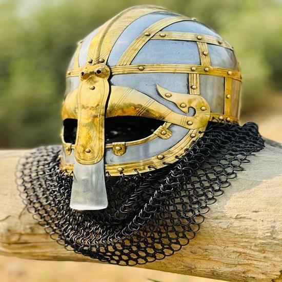 Viking Chainmail Helmet Vandal Medusa Steel and Brass Helmet Chainmail Hand Forged Armor Helmet Best Gift