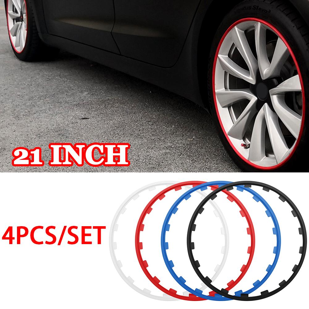 4PCS 21inch Car Wheel Rims Protector Decoration Strip Tire Guard Line Rubber Trim For Tesla AUDI BMW Ford Toyota Seat Volkswagen
