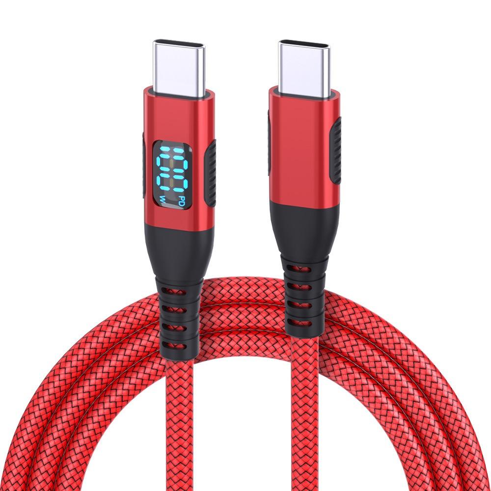 Сверхбыстрый зарядный кабель 60/100 Вт, 6 А, двойной Type-C, со светодиодным цифровым дисплеем – Совместим с Samsung, Apple, Xiaomi и PD-зарядными устройствами