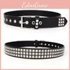 Punk Leather Style Belt With Three Row Hollow Square Buckle Bullet Design Head