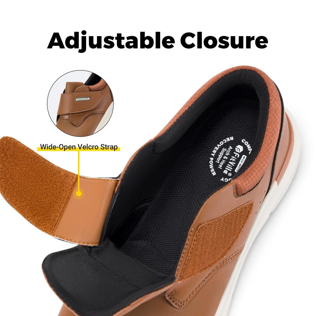 FitVille Walking Wide Подходящие для Премиум Мягкий Синтетический с Липучкой Легко Амортизирующие Дышащие Мужские Туфли, Посадка, 2e/4e, Пожилые, Водонепроницаемые, Кожаные,