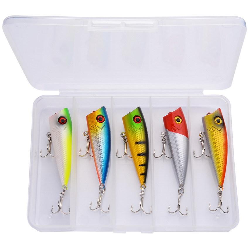 Wave-Popping Popper Lure Stainless Steel 6g 63cm Surface Freshwater Snakehead Black Fish Bass Artificial Hard Bait Hooks Set