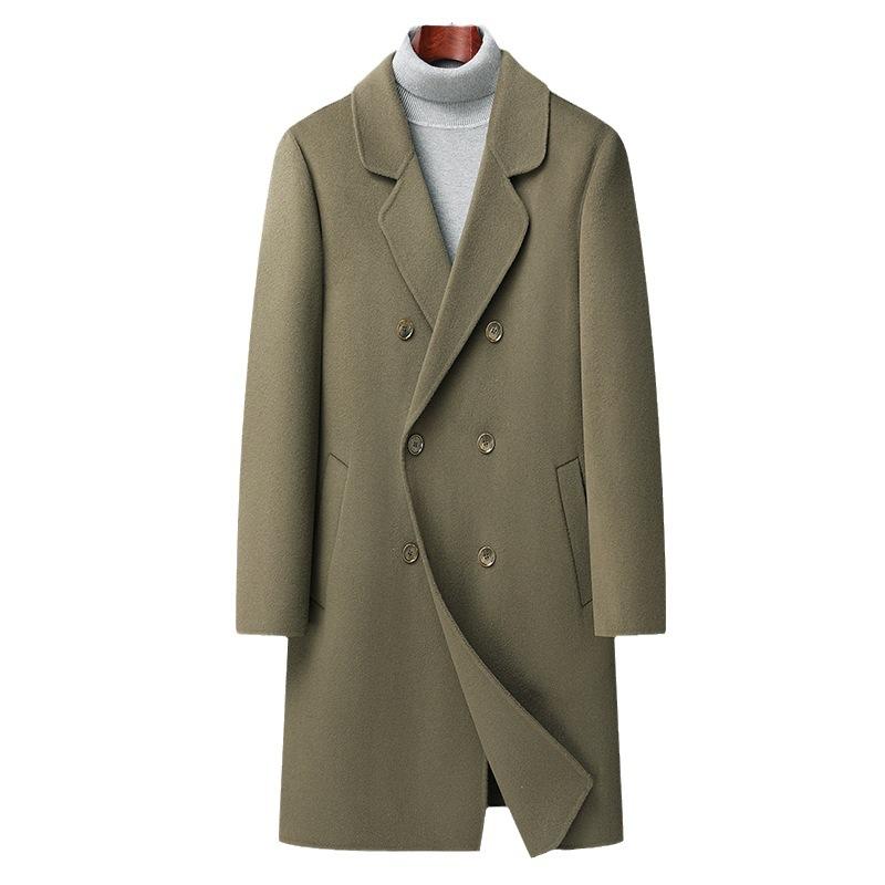 Wool Coat Trench Coat Men's Youth Korean Version Long Double-breasted Hand-sewn Double-sided Woolen Coat Coat