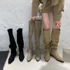 2025 New Autumn Fashion Suede Pointed Flat Bottom Thin Knight Women's Boots Two Knee Spice Girl Boots