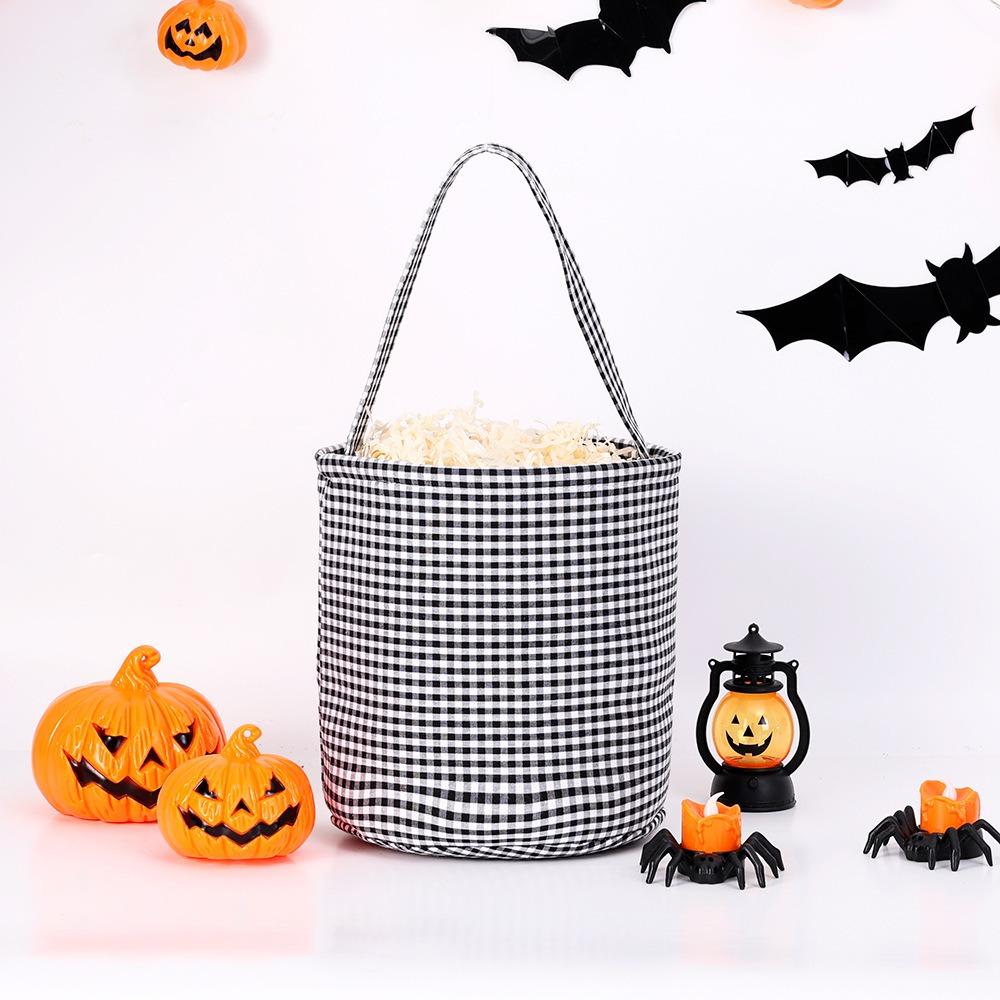 Корзина для конфет на Хэллоуин 'Trick or Treat' Сумка-тоут Стиль Контейнер для подарков Хэллоуинская корзина для подарков Клетчатый дизайн Большая вместимость