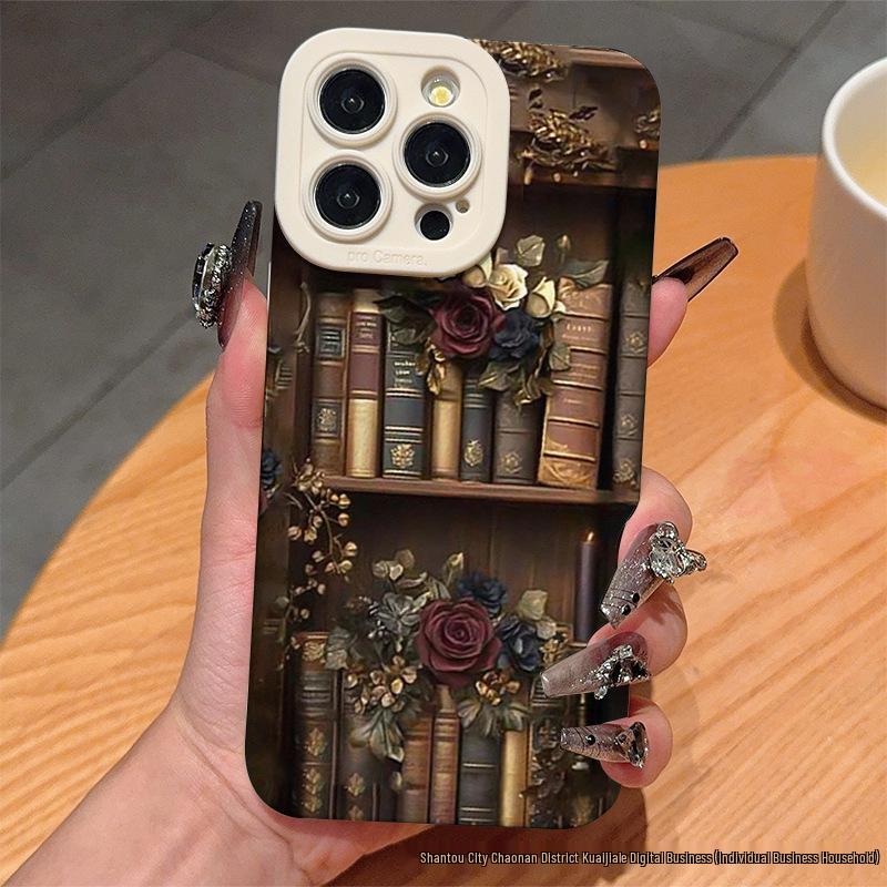 Ретро Книжная полка Арт Чехол для iPhone: Совместим с iPhone 13 Pro Max, 12, 11, 14, 15, 16 - Мягкий чехол