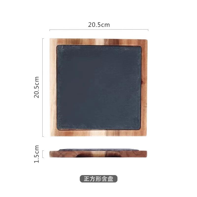 Цельное деревянное блюдо для пиццы Деревянные поддоны Черная сланцевая тарелка Доска для выпечки хлеба стейк Японское блюдо Разделочная доска Кухонные принадлежности