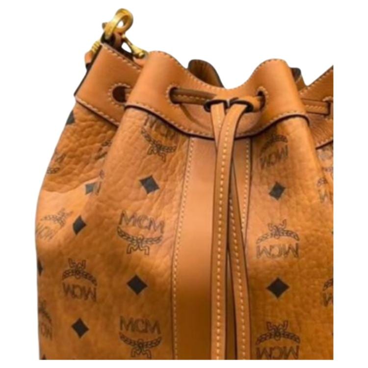MCM Dessau Artificial Leather With Cow Leather Bucket Bag Handbag Medium Unisex Cognac MWDGSDU03CO001