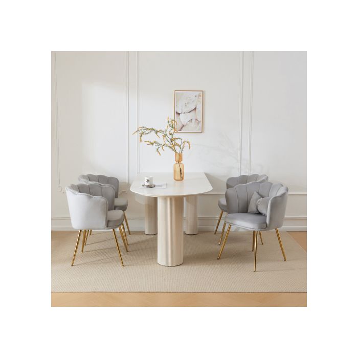 Lot de 4 chaises de salon modernes en velours chaises de salle de bain chaises rembourrées avec dossier en forme de pétale