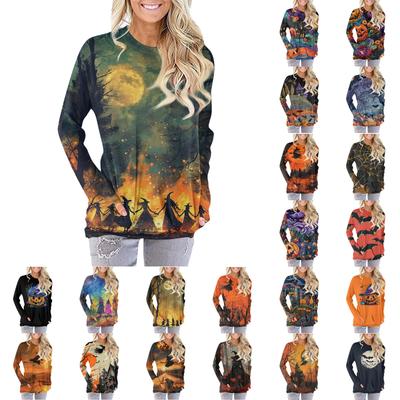 Женская модная повседневная футболка с круглым вырезом и принтом, длинными рукавами и карманами