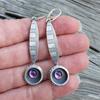 Lady Retro Purple Resin Earrings Gypsy Antique Silver Carved Metal Hanging Earrings