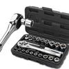 Socket Wrench Set with Metric Ratchet and Extension Compact Tool Case Automotive Repair Tool Car Maintenance Work Tool Set Hi-Spec 22-Piece 1/4" &