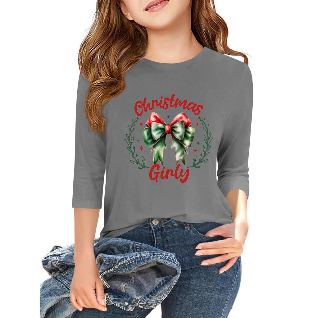 Children's 3/4 Sleeve Independence Day Printed Round Neck Casual T-shirt