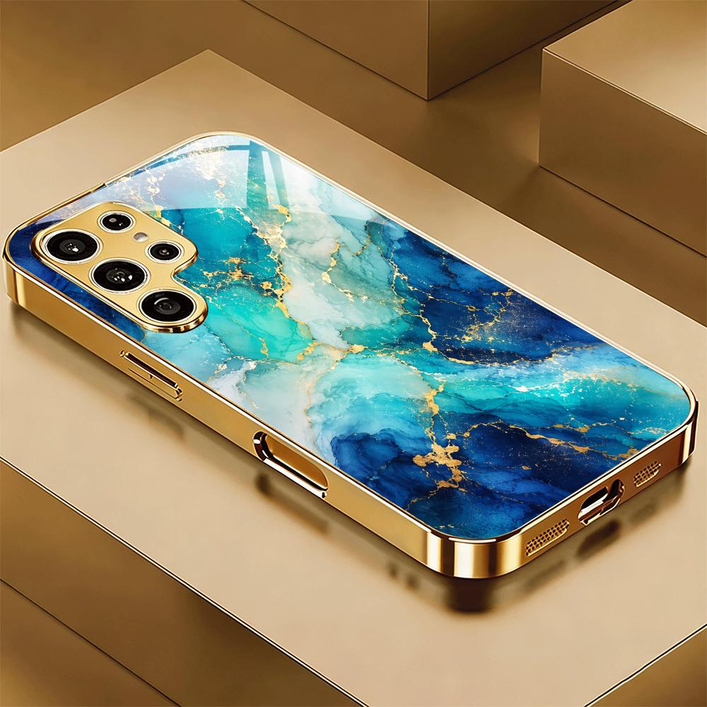 Закаленное стекло с мраморной жидкой текстурой для Samsung Galaxy S26 S25 S24 S23 S22 Ultra, амортизирующий, противоударный задний чехол