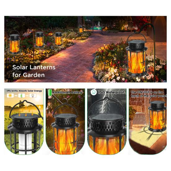 Мерцающее пламя солнечный фонарь уличный водонепроницаемый светодиодный свет IP65 водонепроницаемый автоматическое включение/выключение подвесной солнечный фонарь с танцующим пламенем