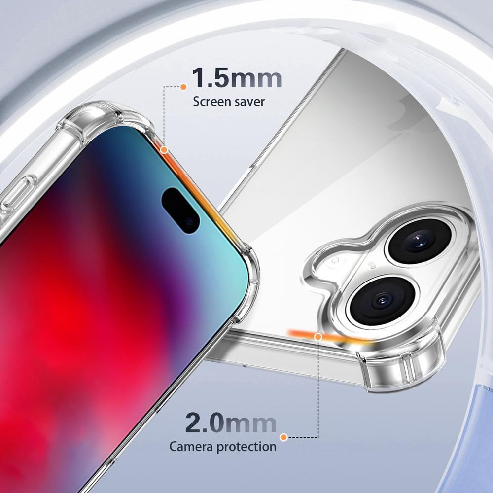 KEYSION Противоударный прозрачный чехол с защитой четырех углов для iPhone 12 13 14 15 16 Pro Max 16e Plus Прозрачная накладка на телефон из мягкого ТПУ+ПК