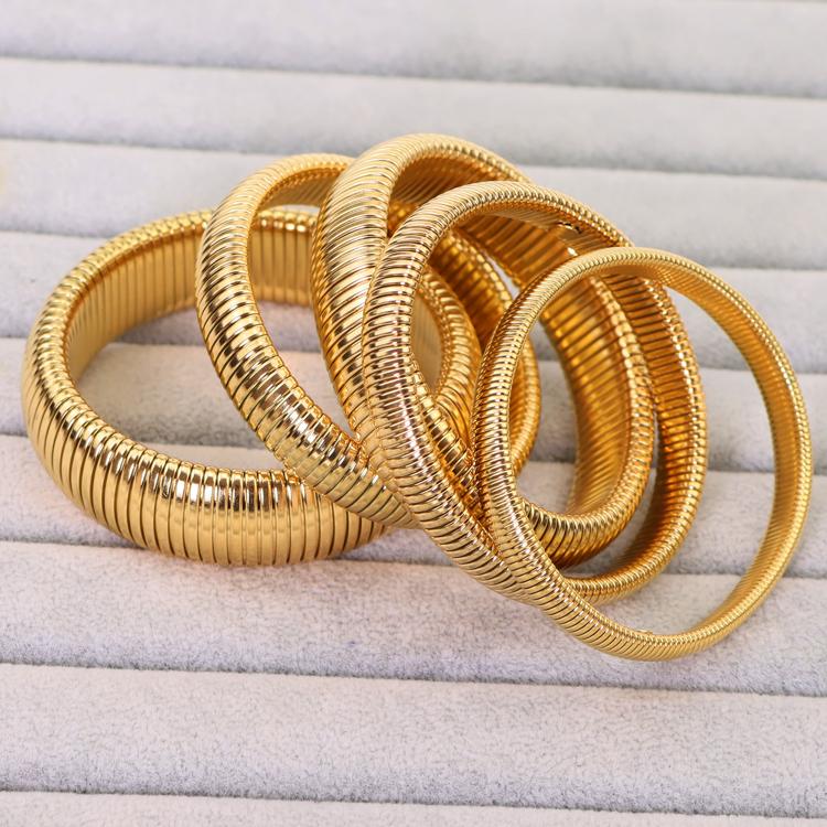 Trendy Slip-on Jewelry Texture Flex Bracelet Bangle Stainless Steel Elastic Snake Chain Stretch Bracelets