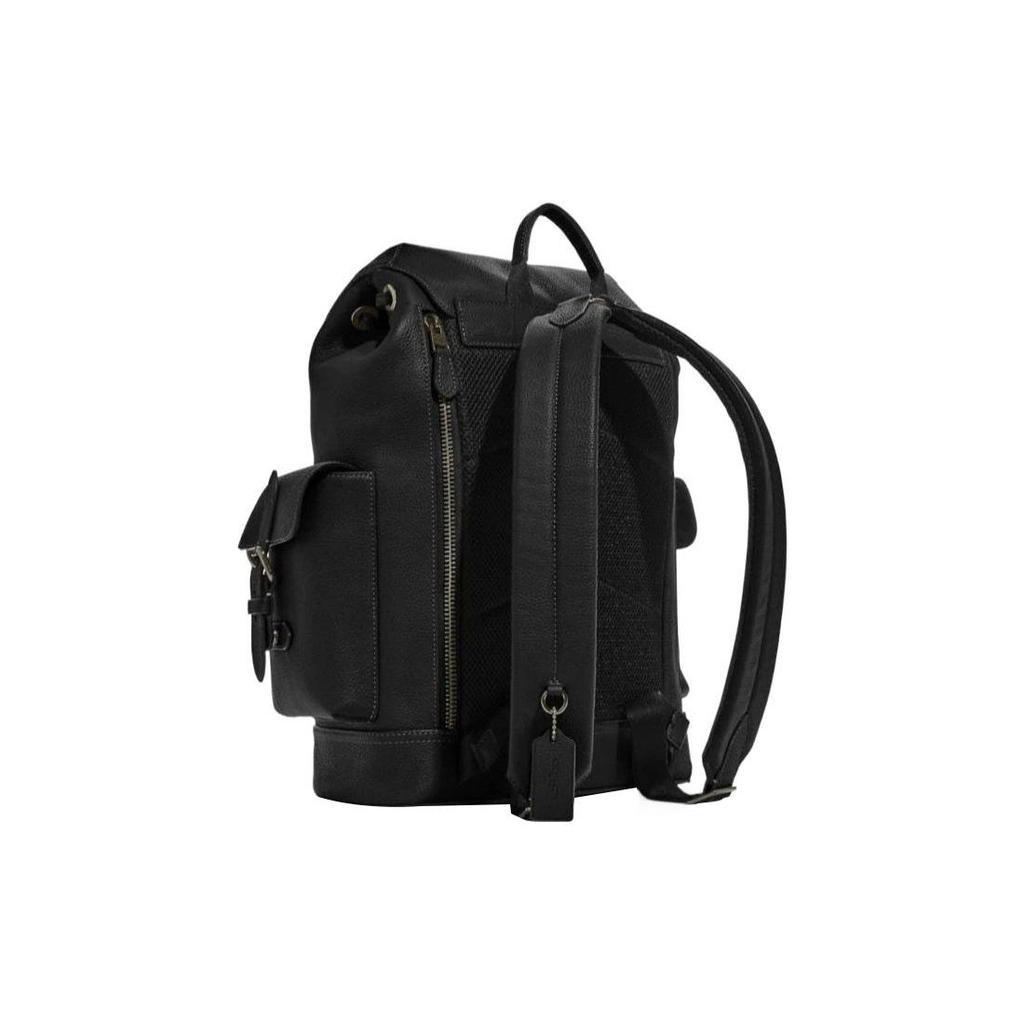 Coach Hudson 30 Solid Color Flap Drawstring Closure Internal Zipper Pocket Natural Grain Leather Backpack Men backpack Black CB837-QBBK