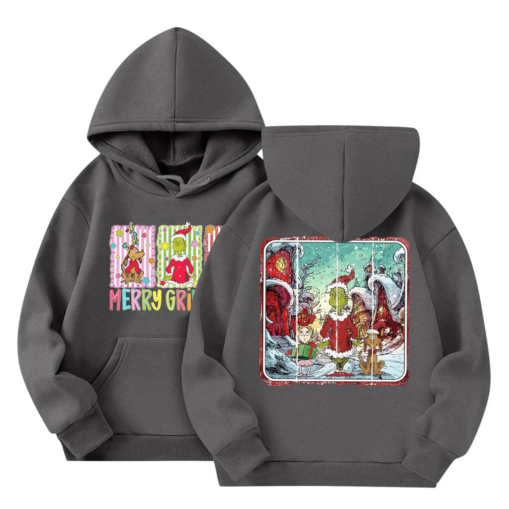 Детская мода Легкий пуловер с длинным рукавом с карманами Толстовка с принтом