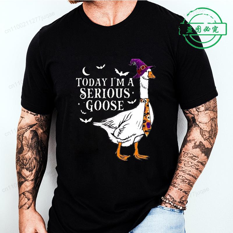 Horror T Shirt for Men Women Today I'm A Serious Goose Sarcastic Adult Humor T-Shirts Funny Goose Halloween T-shirt Casual Tees