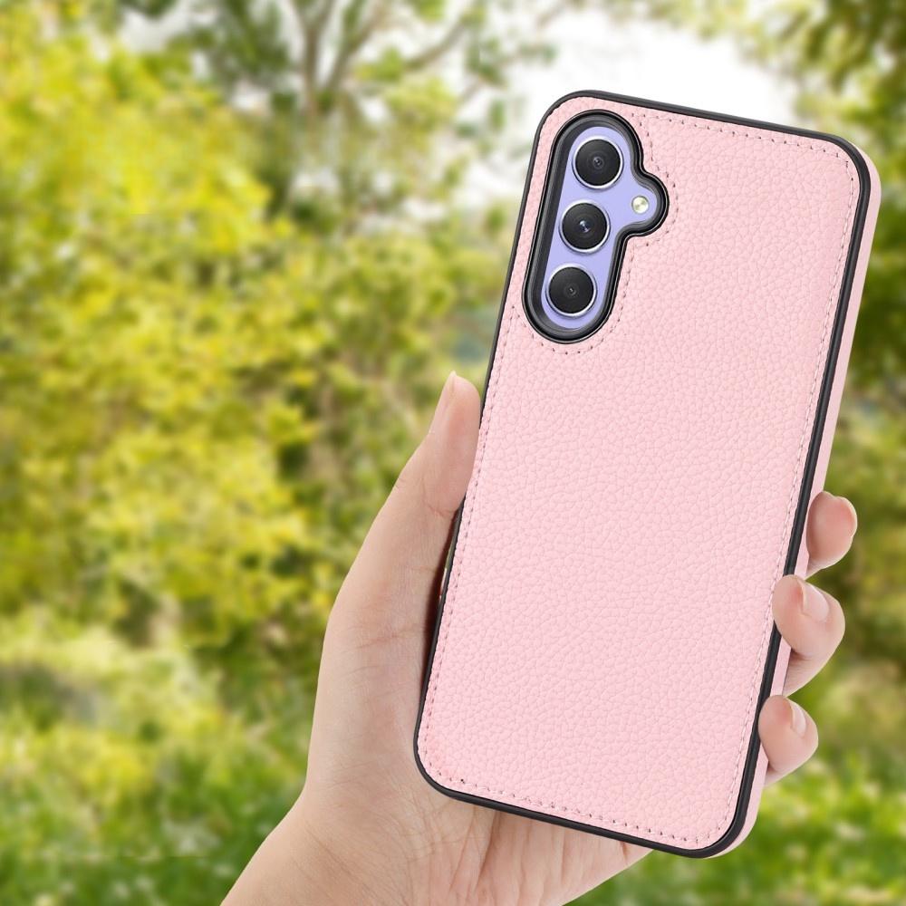 Leather case for Samsung Galaxy A25 5G, Lychee leather case, pink + 9H glass