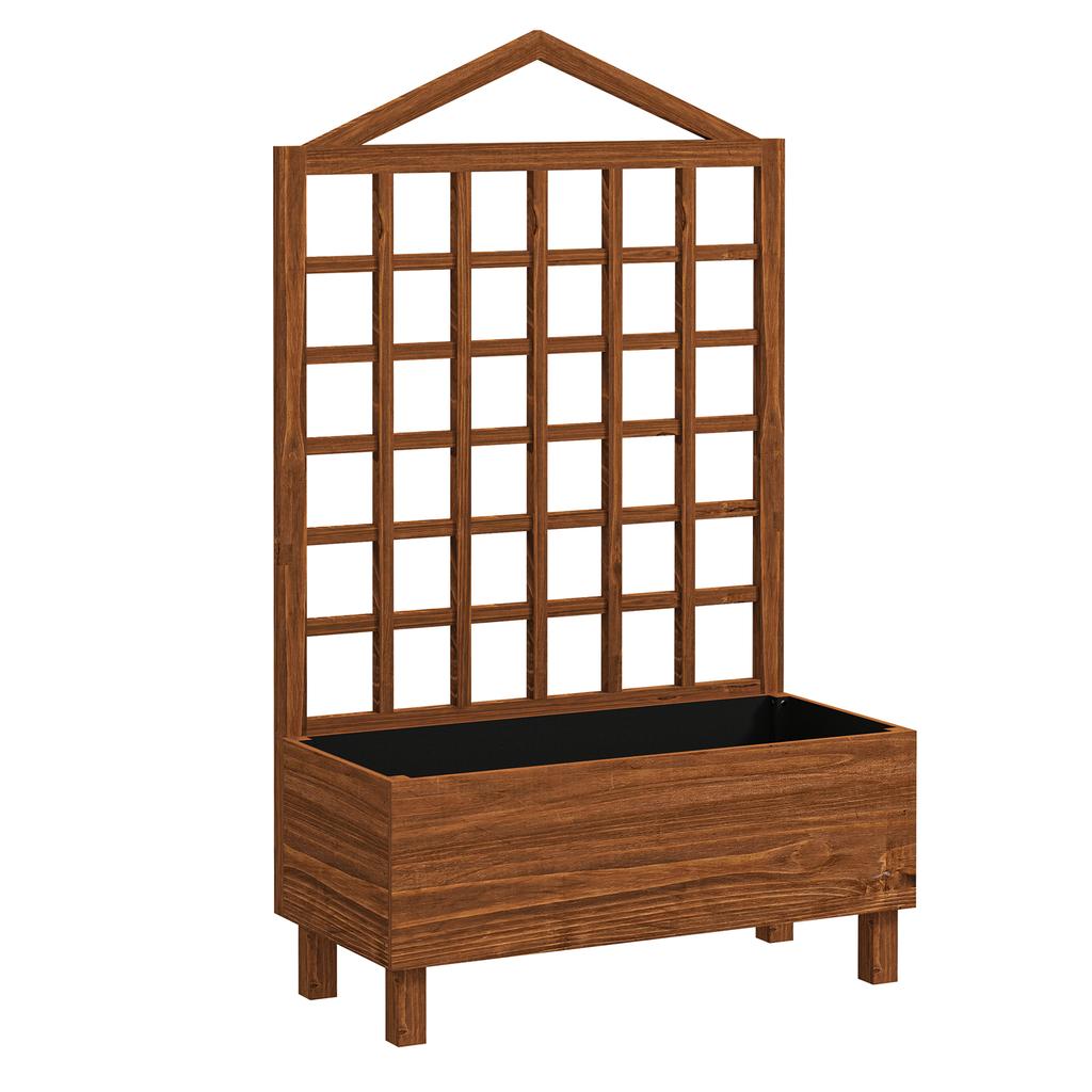 Garden Planters With Trellis For Vine Climbing Distressed Wooden Raised Beds 90x43x150cm Brown