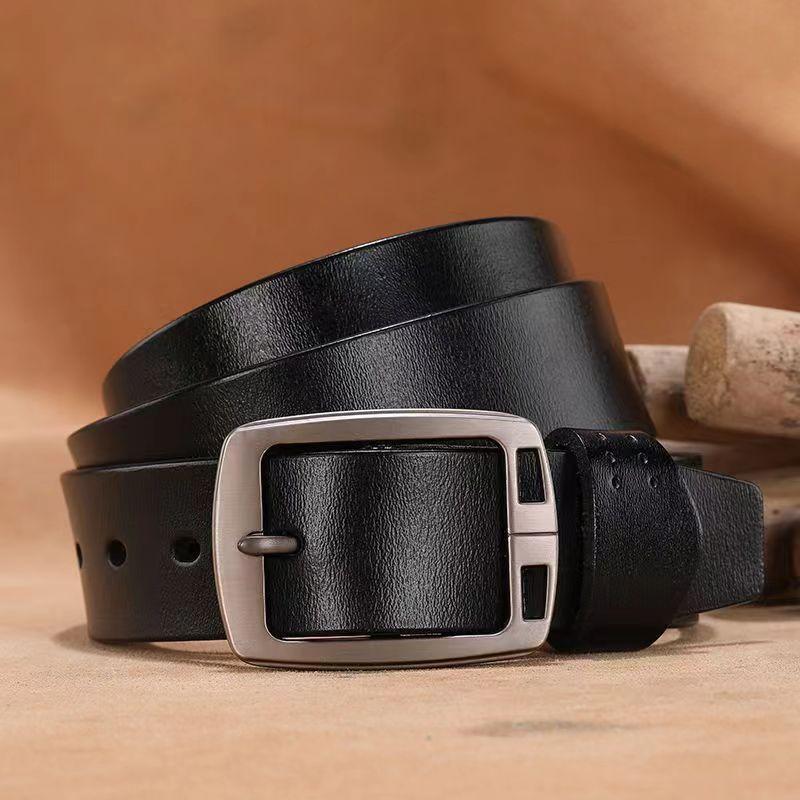 Men Stylish Genuine Leather Belt With Square Alloy Buckle For Daily Wear Office