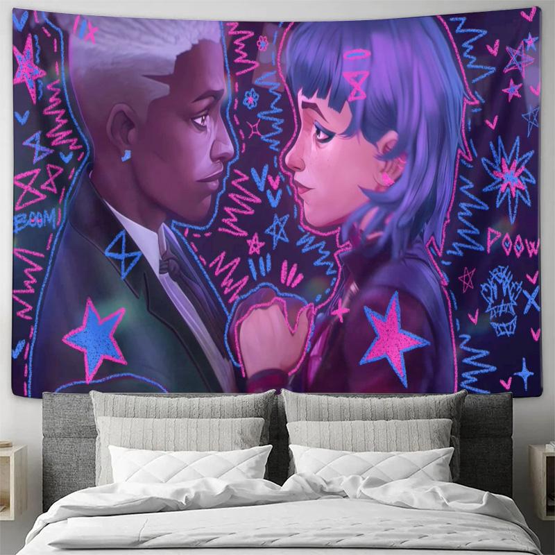 Neon Couple Art Tapestry Modern Home Decor Creative Fabric Wall Hanging for Living Room Bedroom Warm Background