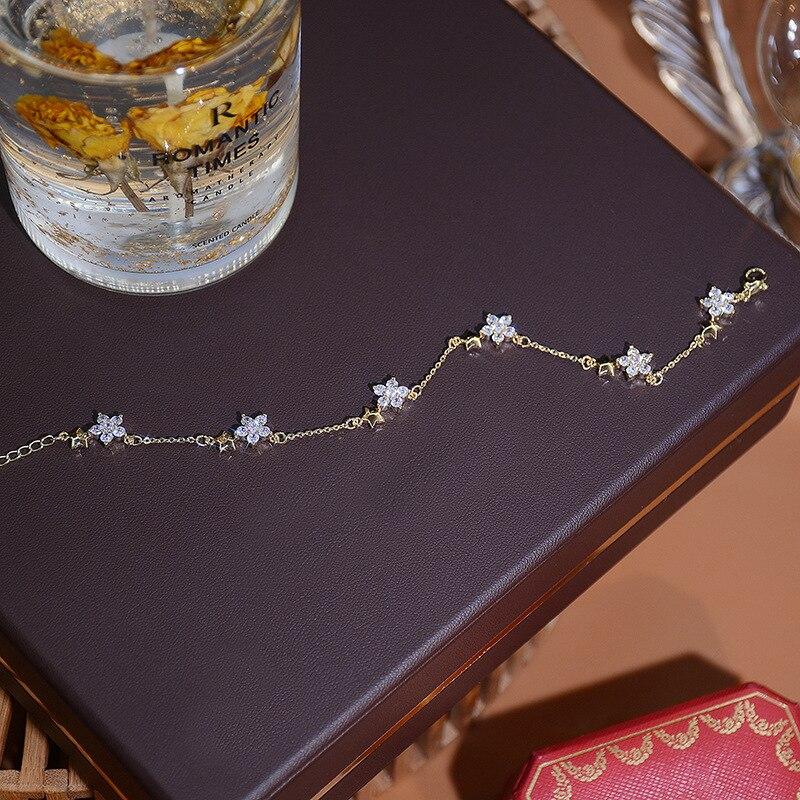 Korea Fine Jewelry Small Exquisite Micro-inlaid Zircon Flower Five-pointed Star Bracelets For Woman Holiday Daily Party Gift