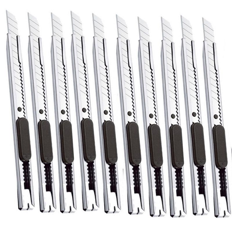 10PCS 30 60Degree Retractable Box Cutter 9MM Blade Utility Knife Carbon Steel Self-Locking Design Cutting Tools Wallpaper Carton
