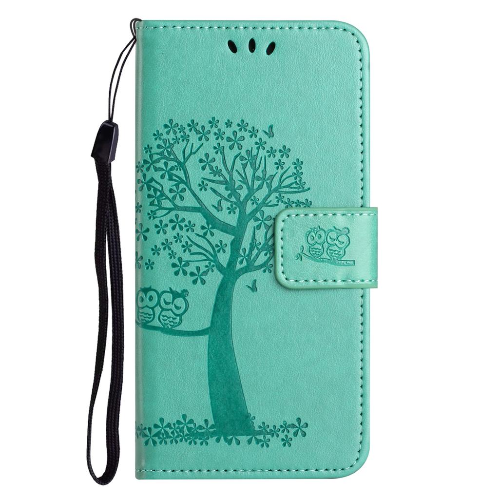 For Samsung Galaxy S25 FE Case PU Leather Owl Tree Imprinted Wallet Phone Cover with Strap