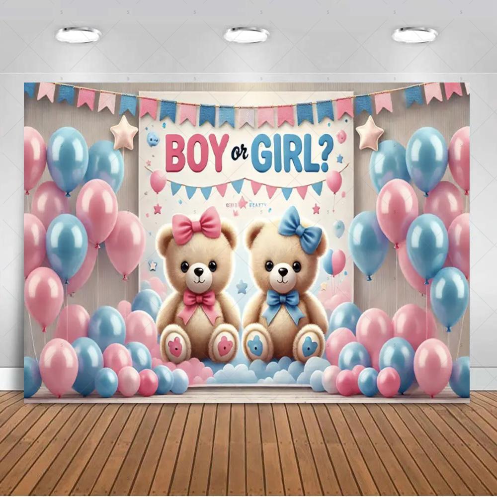 The genre Reveal theme backdrop baby party decorations supplies pink blue bear gift banner newborn shower photography4880