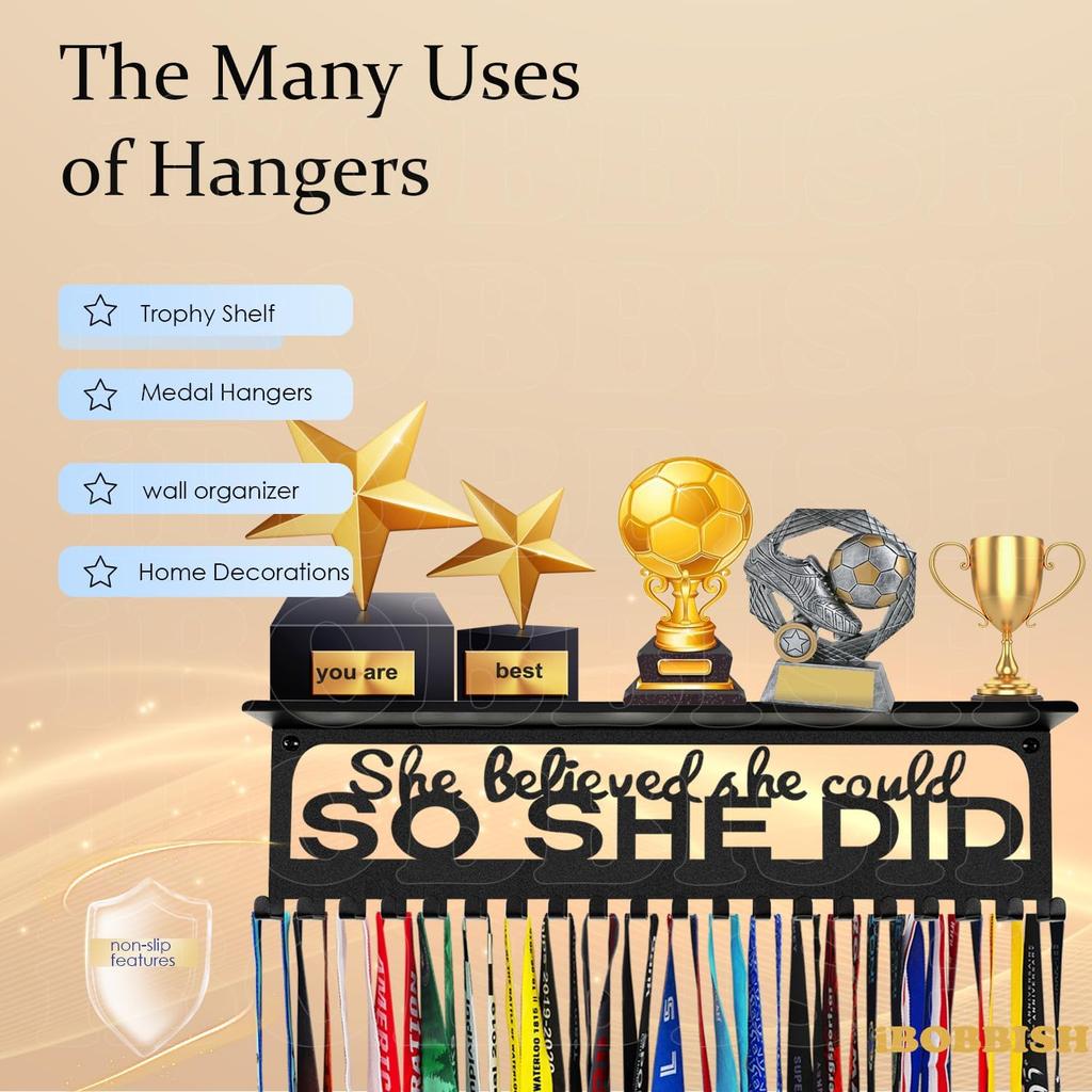 Non-Slip Medal Hanger Display Trophy Shelf,Medal Hanger Display for Wall with 16inchL,Race Medal Display Upgraded Medal Holder Display for