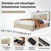 Upholstered LED Double Bed with USB Type C Charging and LED Lighting, Storage Bed Frame, Linen, Youth Bed 140x200 with Slatted Frame (No Mattress)