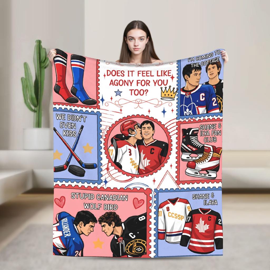 Heated Rivalry Knitted Blankets Cute Hollanov  Flannel Throw Blankets Summer Air Conditioning Decoration Soft Warm Bedspreads