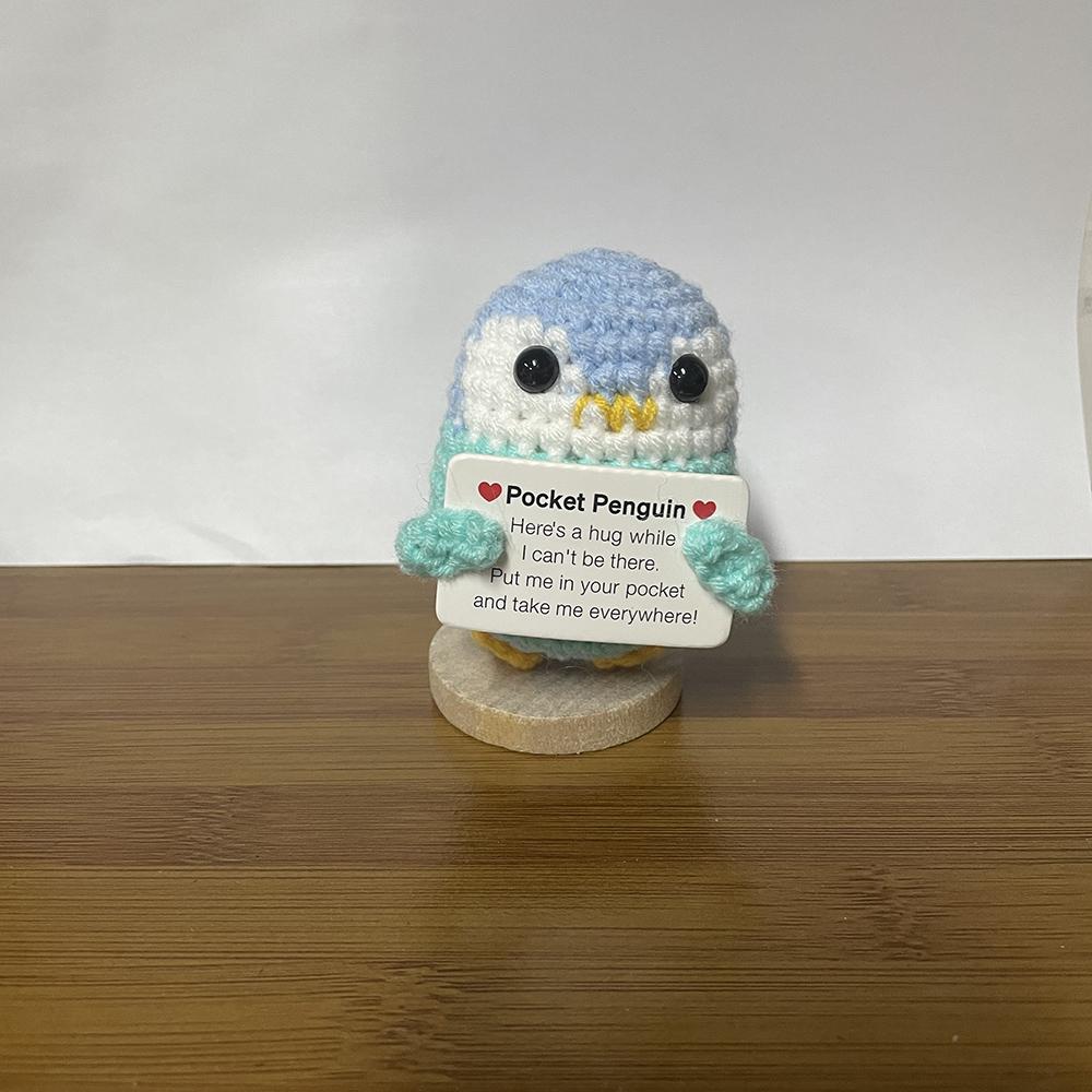 Cute Crochet Christmas Hat Penguin Doll With Card Home Room Decoration Fashion Handmade Knitted Positive Energy Penguin Dolls