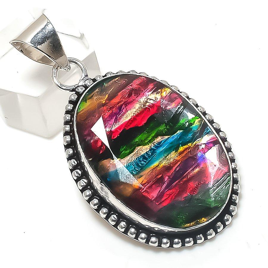 Natural Ammolite Gemstone 925 Sterling Silver Jewelry Pendant 2.01" P9K23