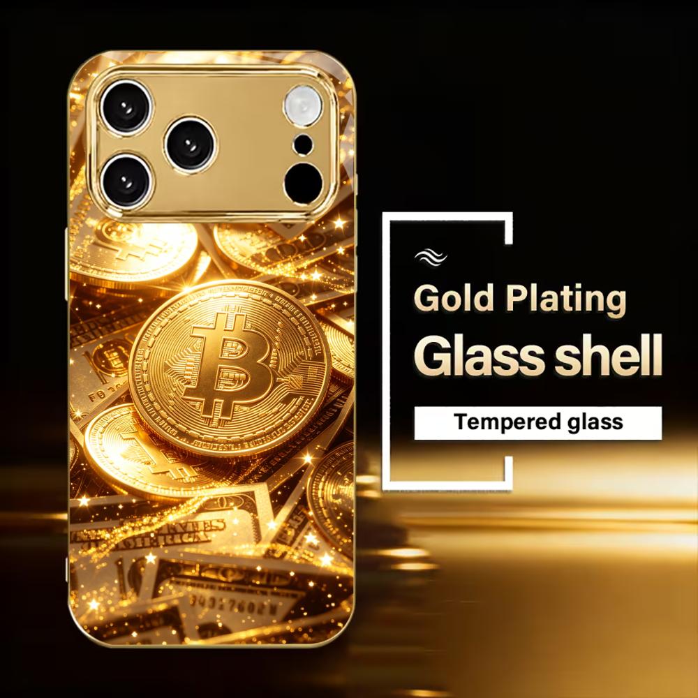 Премиальный золотой чехол для телефона Bitcoin для funda iphone для iPhone 17 pro max защитное стекло для iPhone 17 16 15 14 13 12pm Pro Plus