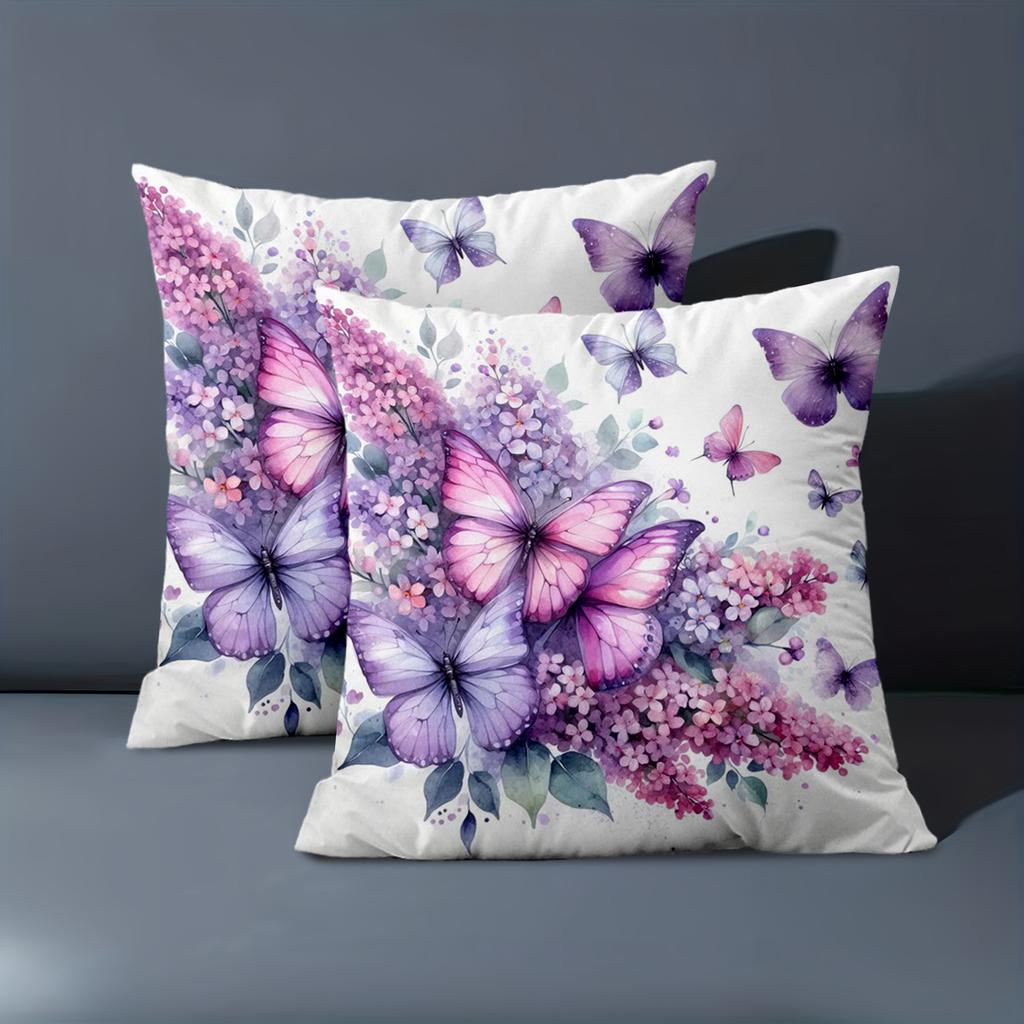 1 pieces -2D flat printing Lilac And Butterfly Patterned Decorative Throw Pillows Polyester pillowcase, sofa cushion cov