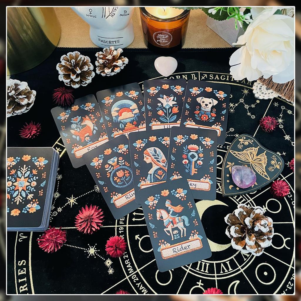 [Официальный импорт] Bohemian Stitch Lenormand Набор из 50 карт с мешочком на шнурке и карточками с японскими ключевыми словами