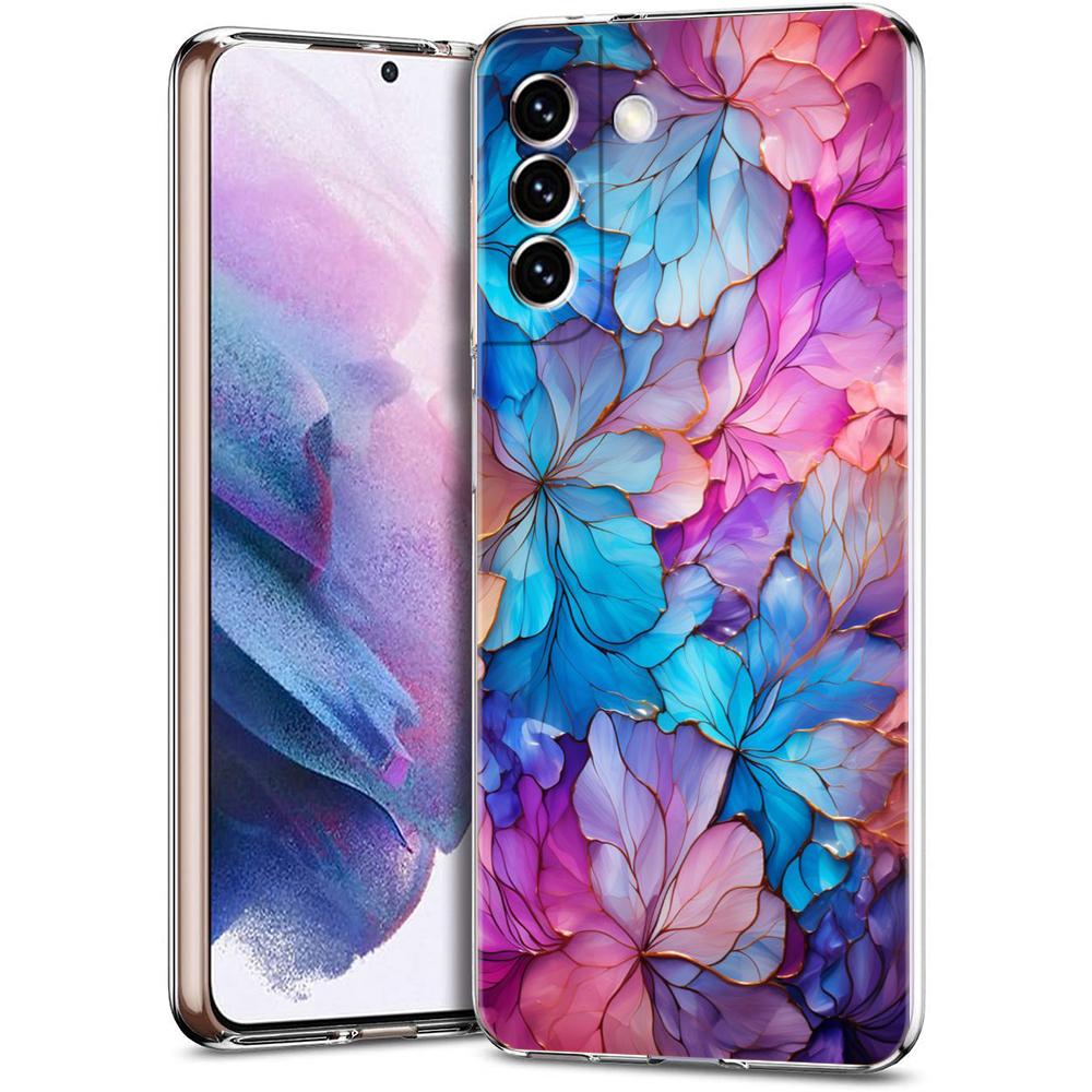 Чехол для телефона Samsung Galaxy S24 Ultra S23 FE S22 S20 S21 5G S10 S9 Plus S10E S8 Силиконовый Прозрачный Красивые Цветы Листья Чехол
