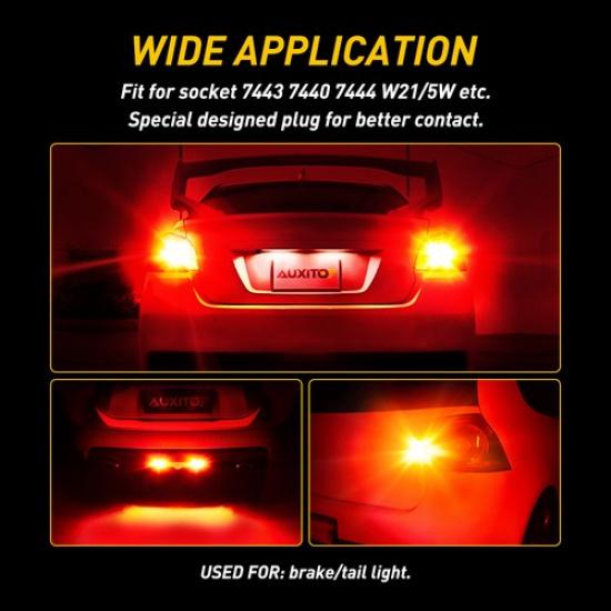 2X Error CANBUS Free 7440 Flash 7444 LED Strobe Brake RED Light Tail Stop Bulbs