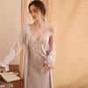 Women's Long Bathrobe Set 2 Piece Sexy Backless Solid Satin Women's Dressing Gown and Nightgown Lace Nightgown for Women
